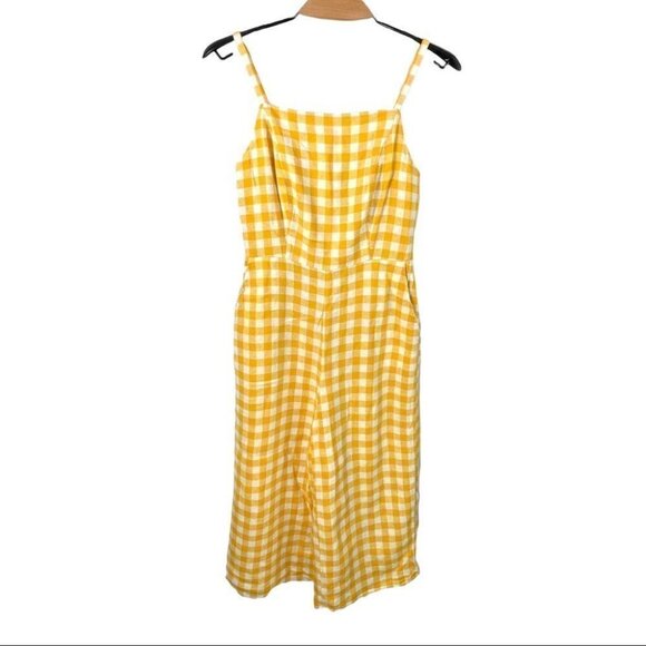 * Old Navy Yellow Gingham Linen Blend Jumpsuit Size S - Picture 4 of 8